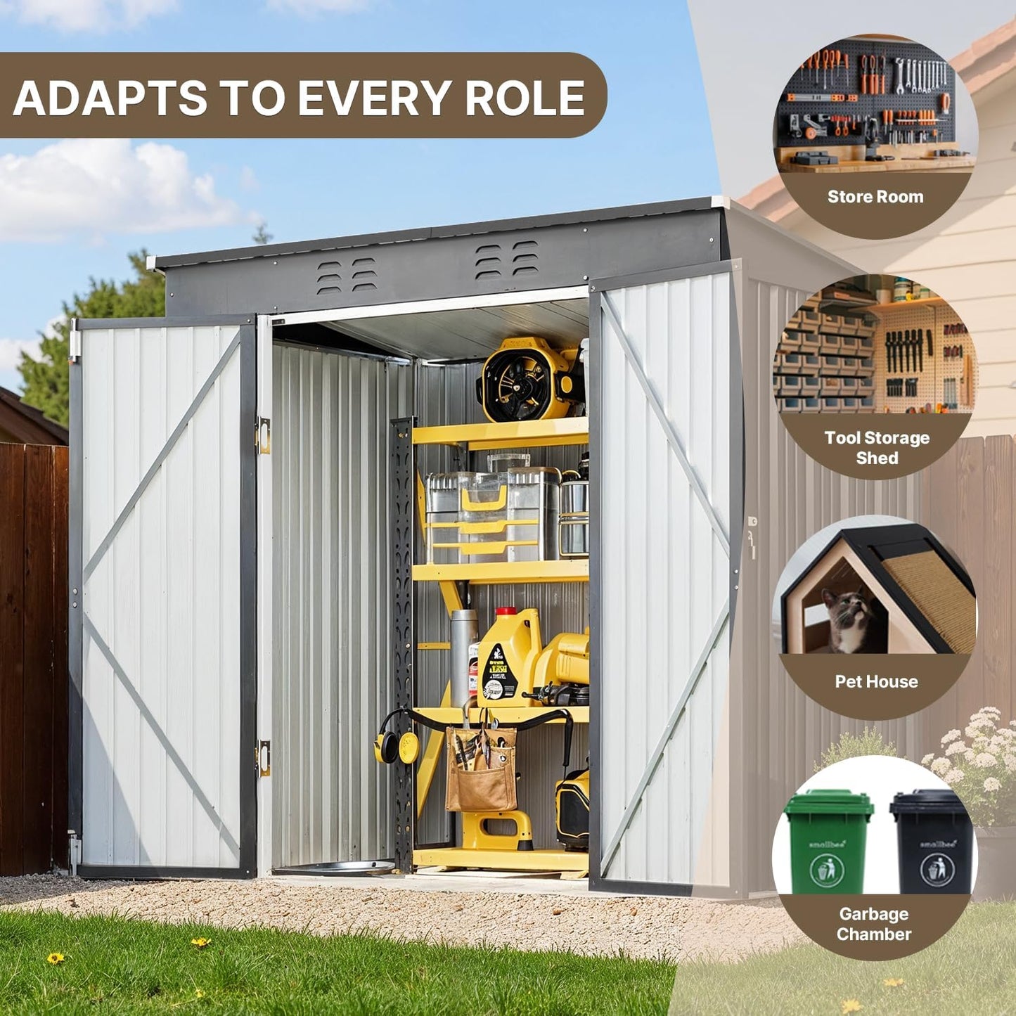 Bealife 6' x 4' Outdoor Storage Shed Clearance, Metal Outdoor Storage Cabinet with Double Lockable Doors, Waterproof Tool Shed, Backyard Shed for Garden, Patio, Lawn (Dark Gray)