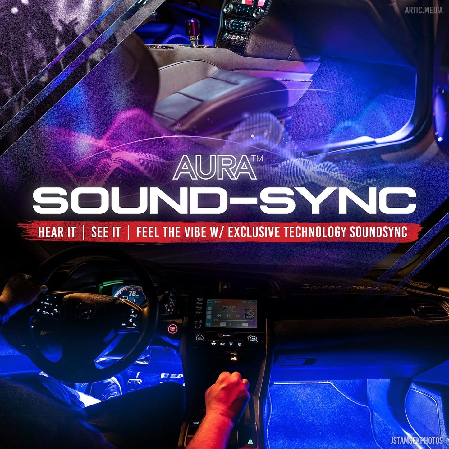 OPT7 Aura Double Row Car LED Lights Interior with Wireless Remote Control, Multicolor Mode, Sound Active Function Inside Ambient Lighting Kit, Footwell Floor Decor, Charger Adapter 12V, 4pc