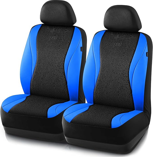 Skechers Car Seat Covers,Leather Seat Covers with GOGA Mat Technology,Waterproof Car Seat Covers Front Seats,Airbag Compatible,Comfort Universal Fit for Most Cars,Vans,Trucks,SUVs,Blue