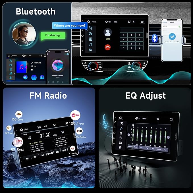 10.1 inch Single Din Car Stereo CarPlay Android Auto Mirror Link, Rimoody Detachable Touch Screen Car Radio with BT 5.0 FM/EQ USB/AUX/TF/SWC/MIC Car Audio Receiver Backup Camera