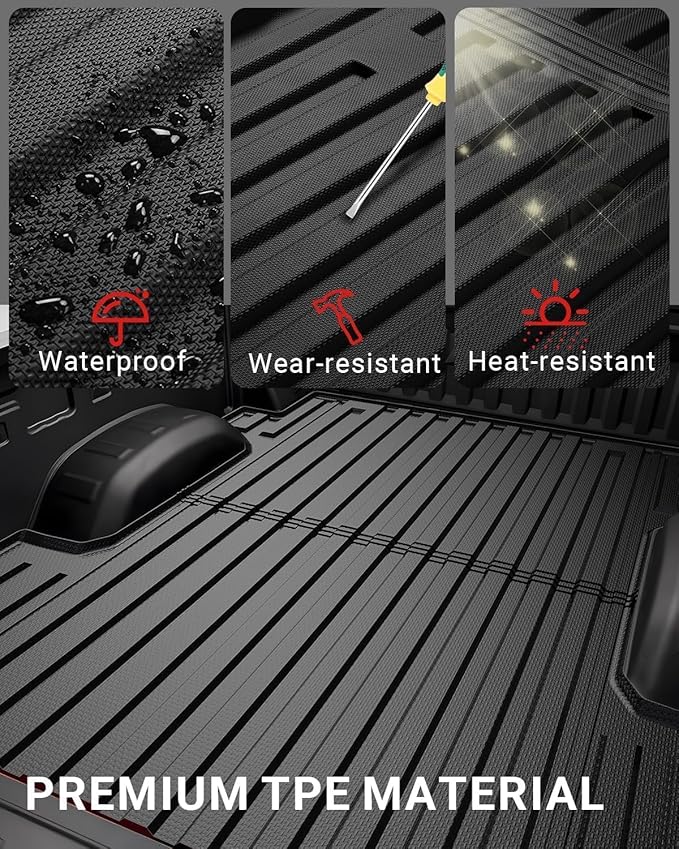 Ecarzo Truck Bed Mat Custom Fit for 2025-2019 Chevrolet Silverado/GMC Sierra 2500 3500 HD Accessories 6.8FT Bed Liner Pick Up Cargo Mat, All Weather Protection TPE Heavy Duty Trunk Bed Mat