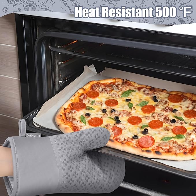 Dish Towels and Dishcloths with Oven Mitts Sets- 100% Cotton Tea Towels for Kitchen- 500 F Heat Resistant Oven Mittens 7.5"x12", Durable Dish Cloths 11.8"x11.8", Absorbent Dish Towels 13.5"x24"