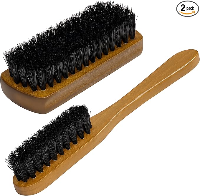 TAKAVU Leather & Upholstery Cleaning Brush Set, 100% Black Boar Bristle, to Clean Car Seats & Leather Sofas, for Alcantara, Interiors, Furniture, Boots, Shoes, Bags and More