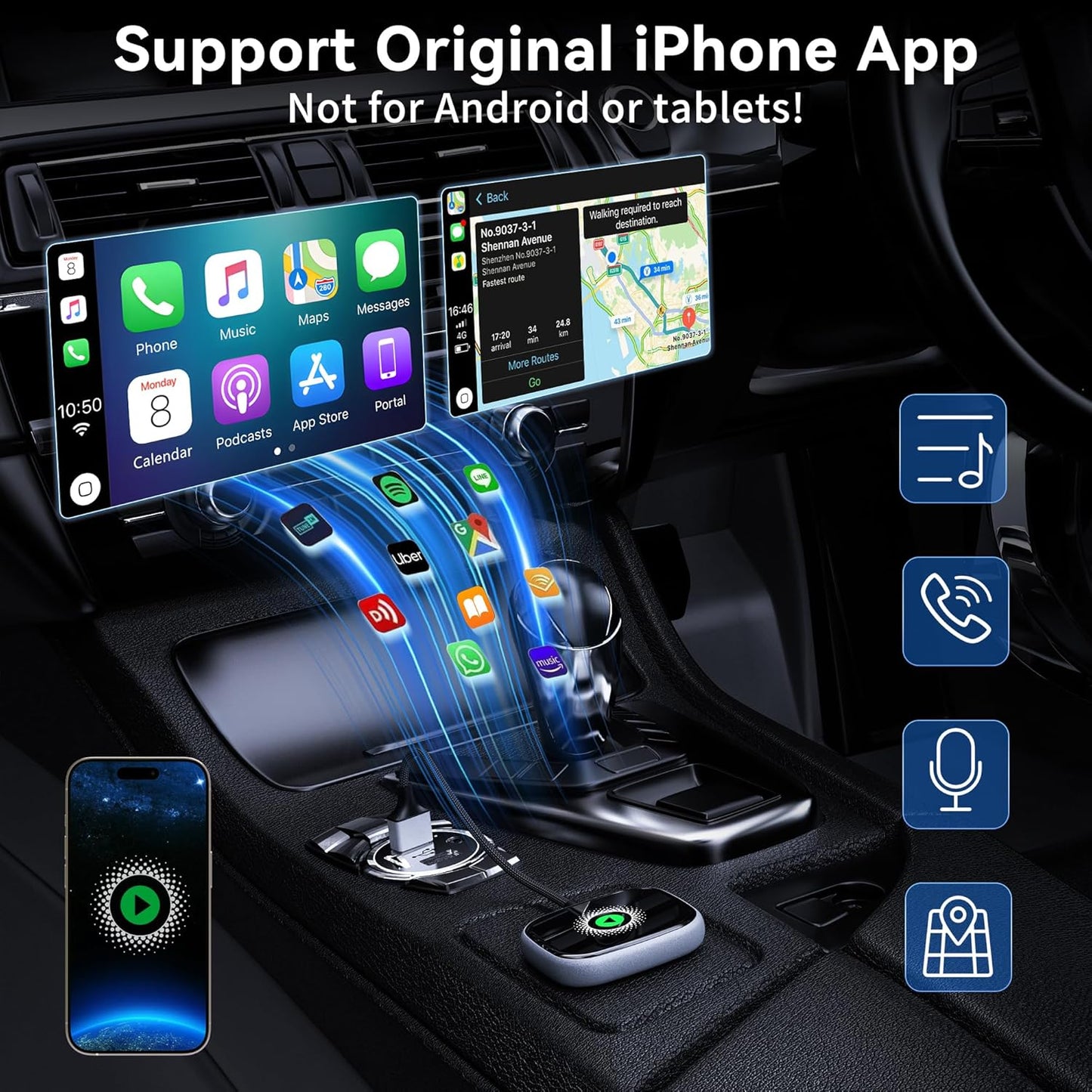 Wireless CarPlay Adapter, Wireless Car Screen Adapter for iPhone-Easily Upgrade Wired CarPlay to Unwired Connectivity, Includes USB-A to USB-C Dongle, Plug & Play for iPhone (iOS 10 and Above)