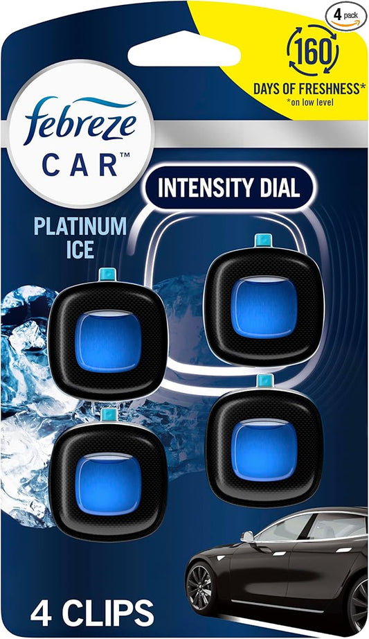 Febreze Car Air Freshener Vent Clip Platinum Ice Scent, .07 oz. Car Vent Clip, Pack of 4