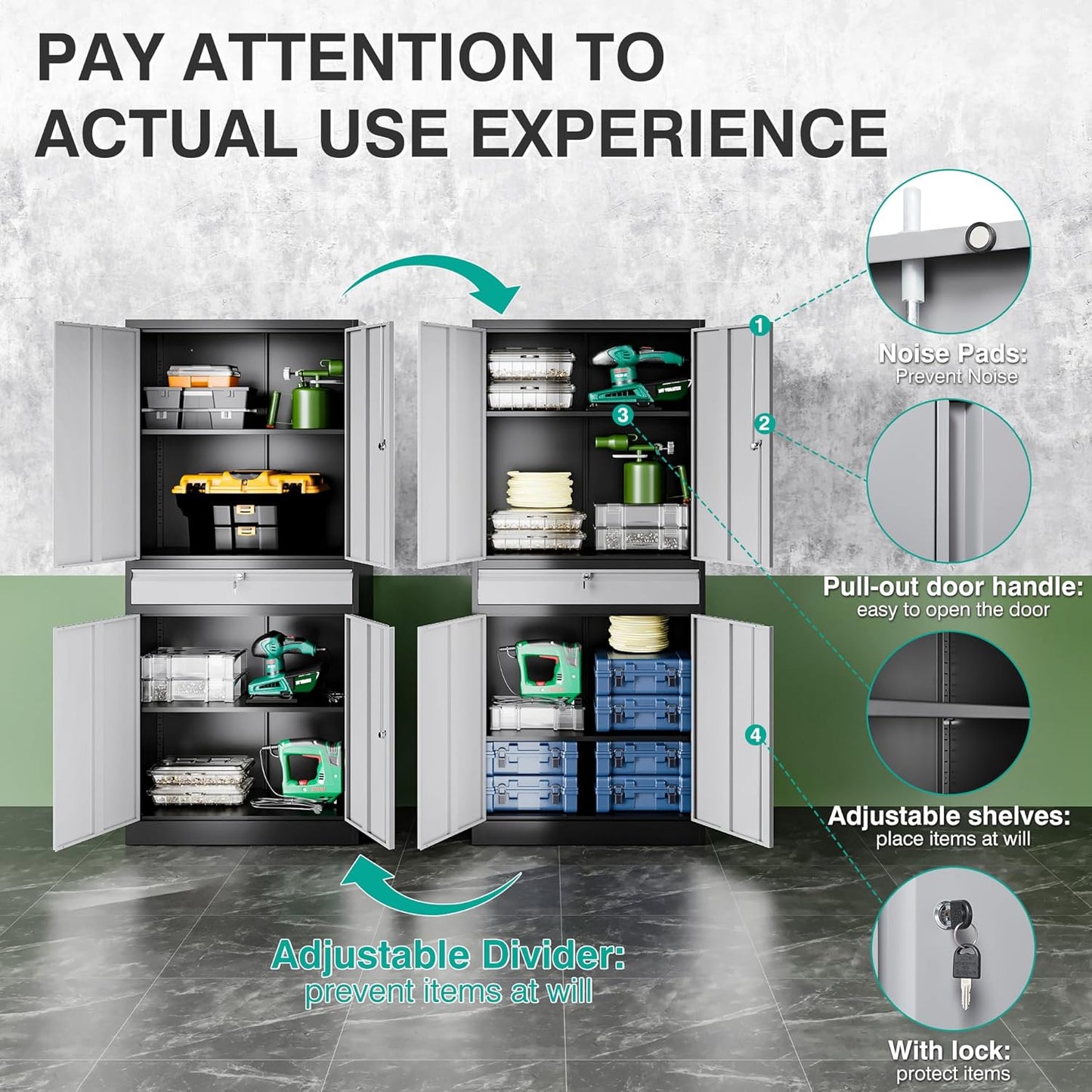 Metal Garage Storage Cabinet with Doors and Shelves, Lock, Drawer - 71" Lockable Steel Cabinet for Home, Office