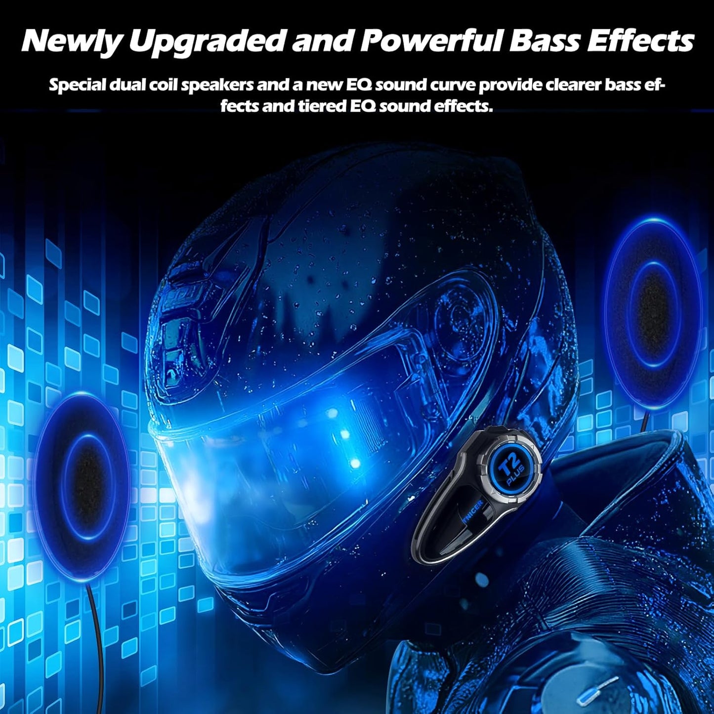 Motorcycle Bluetooth Headset T2Plus Dual Chip MESH Intercom 10-Way Motorcycle Helmet Bluetooth Helmet Intercom Communication Systems with Double Coil Subwoofer Speakers (Black/Silver)