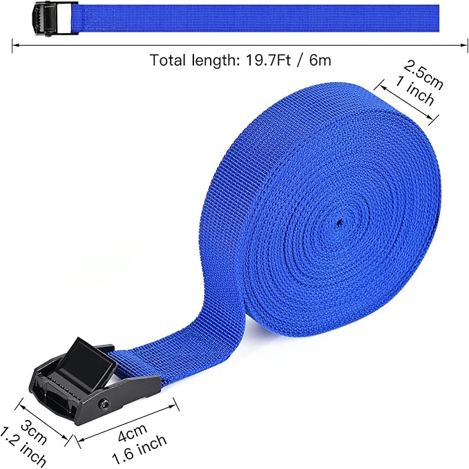 Tie Down Straps 4 Pcs Cam Buckle Strap 19.7' x 1" Adjustable Lashing Cinch Ratchet Tie-Down Straps for Cargo, Trucks, Luggage, Trailer, Motorcycle (Blue)