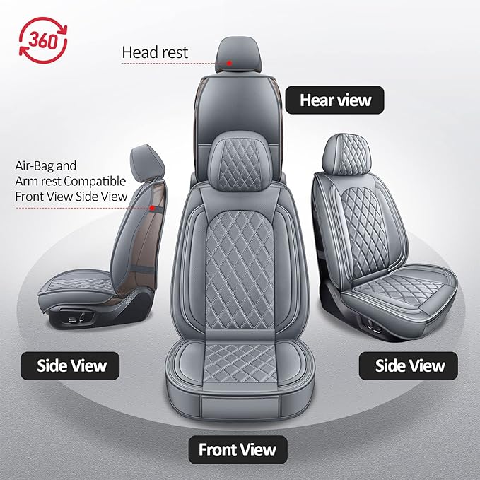 MIROZO Front Car Seat Covers Gray,2PCS Leather Seat Covers Waterproof Automotive Seat Covers Car Seat Protector Universal Vehicle Seat Covers for Most Sedan Most Sedan SUV Pick-up Truck(Grey,2PCS)