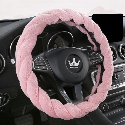 Luxury Fluffy Winter Car Steering Wheel Cover for Women Soft Warm Handle Cover for Jeep Truck Van F150 Universal Fuzzy Anti Slip, Pink