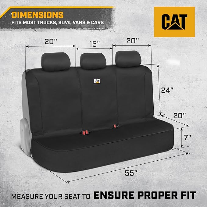 Cat Flexfit™ Black Rear Seat Cover for Car, SUV, & Truck - Durable Canvas Material Back Car Seat Covers 60/40 Split Bench Protector - Back Seats Cover & Rear Bench Protector Interior Accessories
