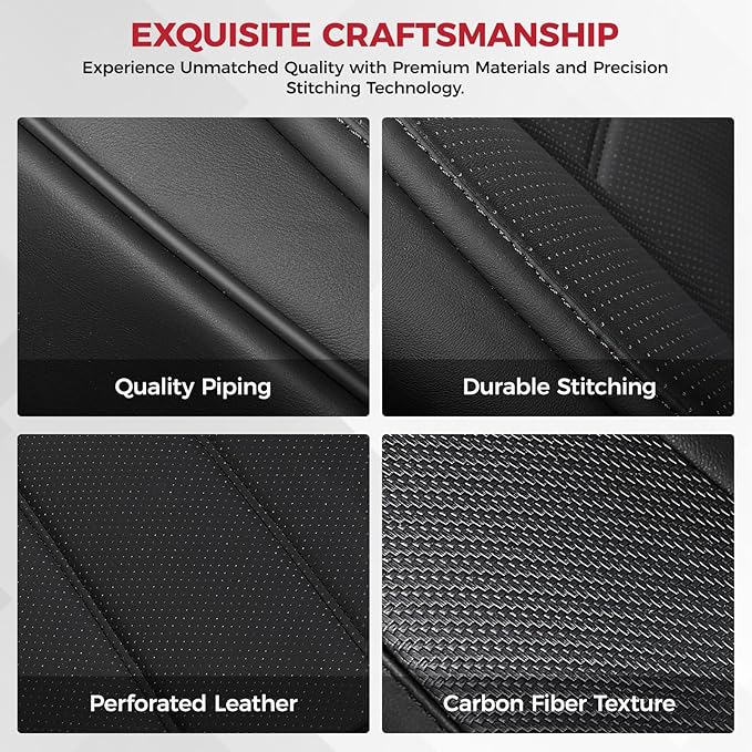 FREESOO Black Front Car Seat Covers - Faux Nappa Leather Seat Covers for Cars, with Carbon Fiber Texture Seatbelt Pads, Waterproof Cushion Protectors Fit for Most Vehicles Sedans SUV Trucks Corolla