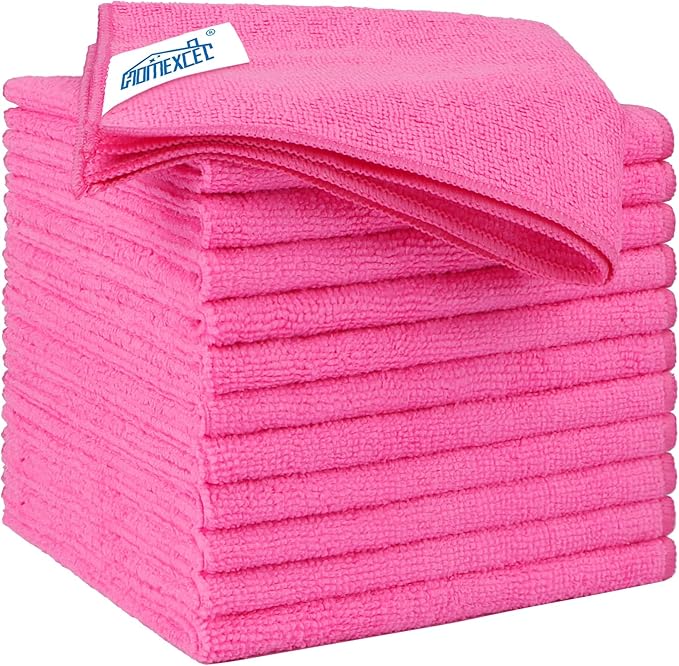 HOMEXCEL Pink Microfiber Cleaning Cloth 12 Pack, 12.5 x 12.5 inch Microfiber Towels for Cars, Ultra Absorbent Car Washing Cloth, Lint Free Streak Free Cleaning Rags for Car, Kitchen, and Window