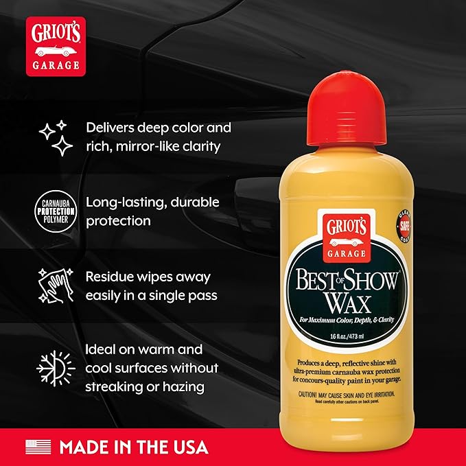 Griot's Garage Best of Show Wax for Car Detailing and Polishing, Carnauba-Packed Wax Coating for High-Gloss Shine and Paint Protection, 11171, 16oz