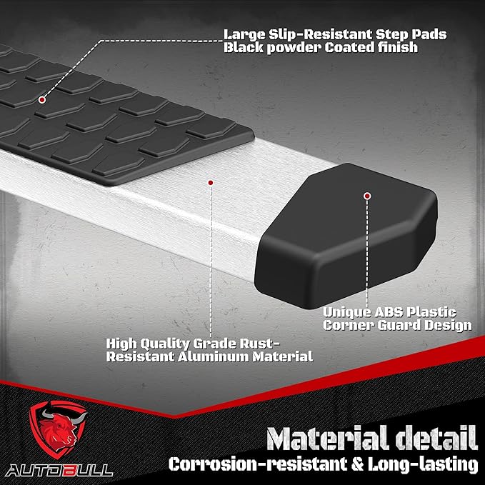 6 Inches Running Boards Side Steps Compatible with 2007-2021 Toyota Tundra Crewmax Cab 4 Full Size Doors, Silver Textured Aluminum Nerf Bars