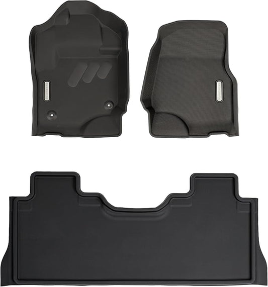 BaseLayer Elite Floor Mats for Ford F250/350 Super Duty Crew Cab with Rear Fold-Flat Storage (2017-2022) - Made in USA – Precision Fit Heavy Duty All-Weather Mats – Front & Rear (Gray Logo)