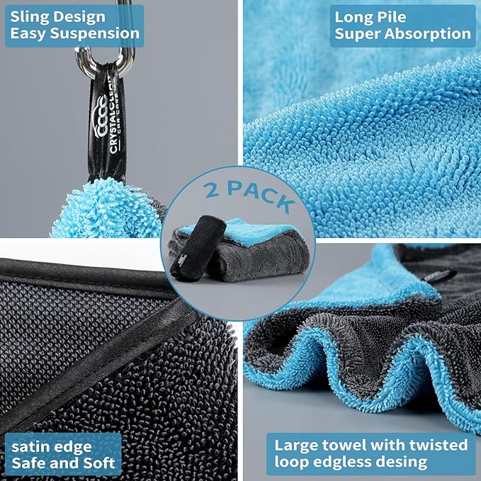 Quick & Effortless XL (36x24) Car Drying Towel with Double Twisted Loop - 1300GSM Super Absorbent Microfiber Towel Perfect for Large Vehicles, The Ultimate One-Pass Shine Zero Streaks, Zero Spots