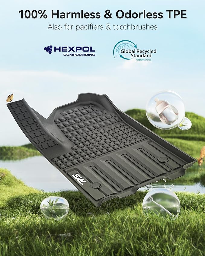 3W Floor Mats Fit for Chevrolet Silverad EV 2024-2025 (WT & RST)/GMC Sierra EV/Sierra EV Denali Accessories TPE All Weather Floor Liner, 1st and 2nd Row Car Mats