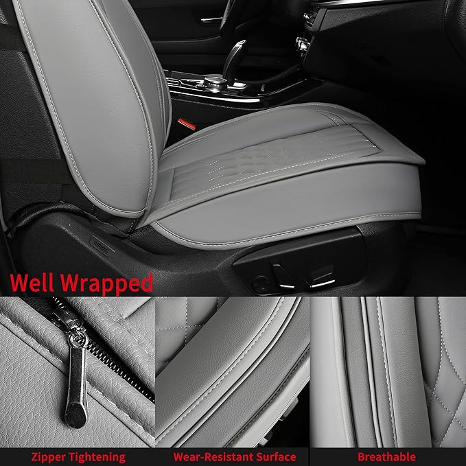 Car Seat Covers 5 Seats Full Set, Waterproof Napa Leather Automotive Seat Protector for Cars SUV Truck Sedan, Universal Anti-Slip Car Seat Cushion Interior Accessories, Gray