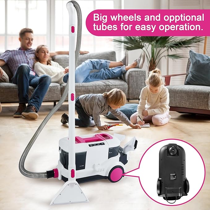 WECLEAN Carpet Cleaner Machine and Stain Remover for Deep Cleaning Upholstery for Carpets Rugs and Fabric Seats,800W 18Kpa，3L Clean Tank and 1.5L Dity Tank, Pink