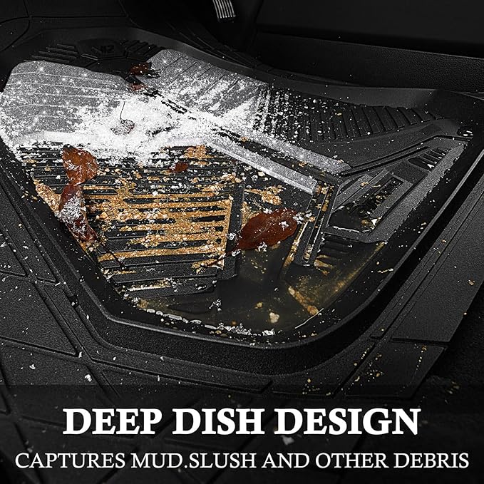 CAR PASS Heavy Duty Rubber Car Mats, Deep Dish Car Floor Mats All Weather Car Mats Full Set 4-Piece Trim to Fit for Sedan SUV Truck Sports Waterproof Anti-Slip Automotive Mats Black and Silver Glitter