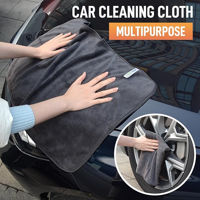 SINLAND Microfiber Car Drying Towels Ultra Absorbent,No Streaks,Scratches, or Water Spots,Wash Cleaning Auto Detailing Towels 380gsm 16inch x 24inch 6 Pack Grey