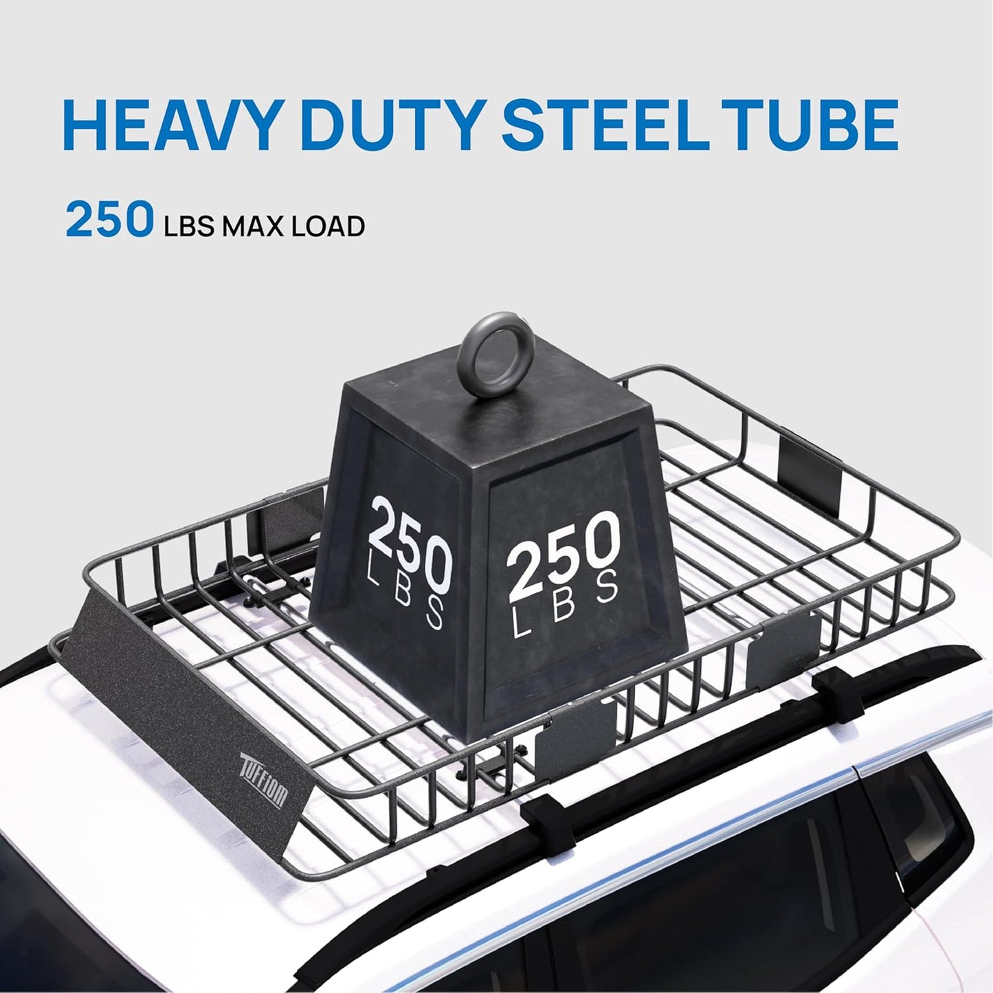 TUFFIOM 250lbs 64 x 39 x 6 inch Extendable Roof Top Cargo Carrier Basket w/Net+Storage Bag+Footrest+Straps, Heavy Duty Rooftop Luggage Holder Steel Rack for SUV Car Truck Van Travel Camping