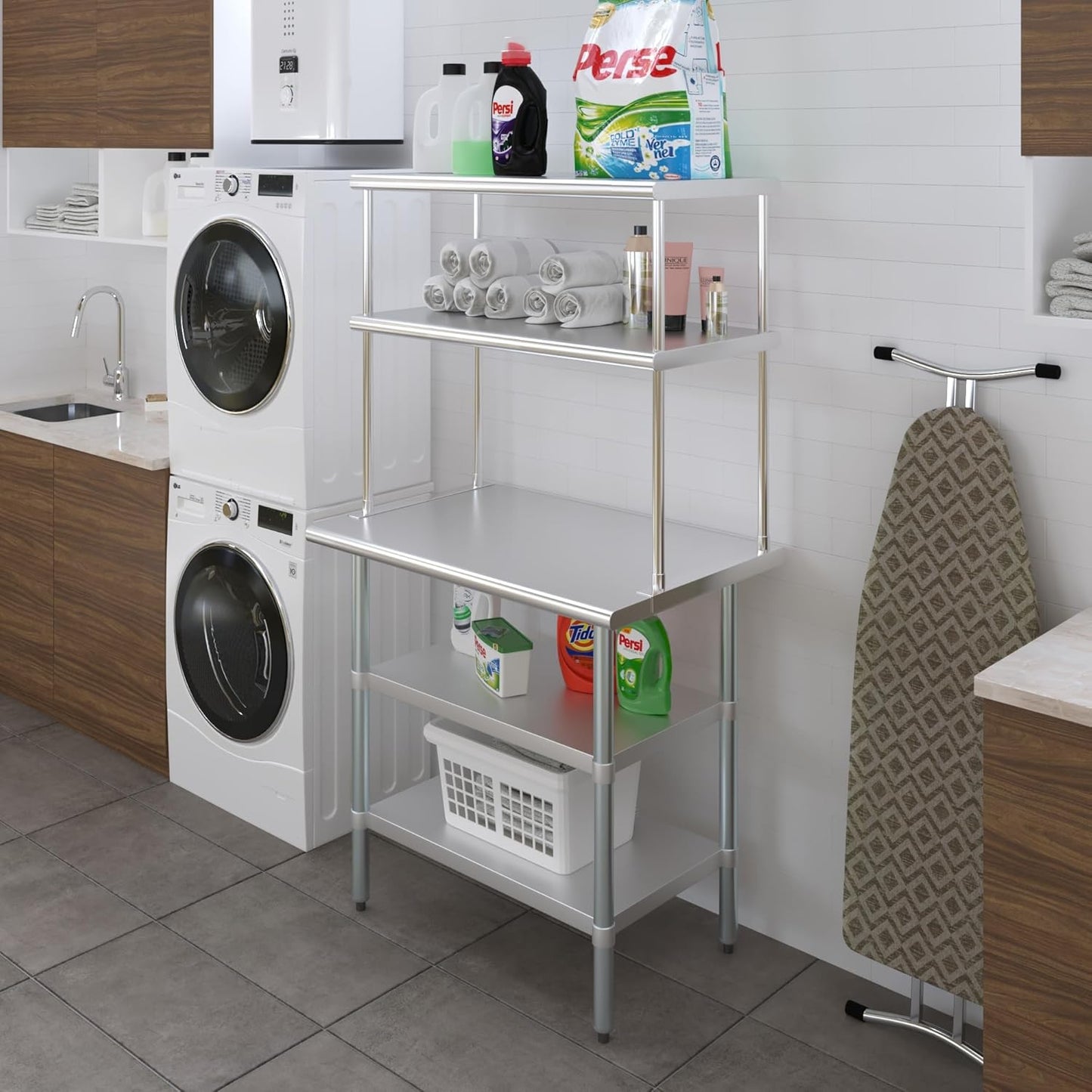 Amgood Stainless Steel Work Table with 2 Shelves | Metal Kitchen Prep Table & Shelving Combo (24" x 36" Table with 2 Shelves + 18" Overshelf)