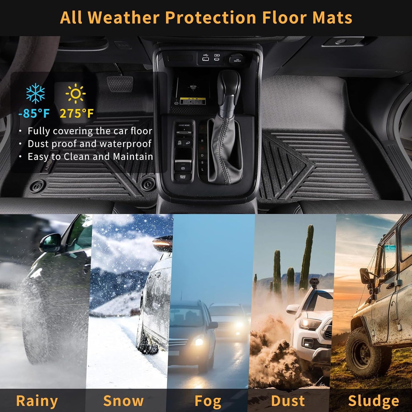 GINOWY-Floor Mats for Honda Ridgeline 2017-2023 2024 2025, TPE All Weather Protection Car Mats Custom Fit Ridgeline 2024 Floor Liners Anti-Slip Waterproof Automotive Accessories Black