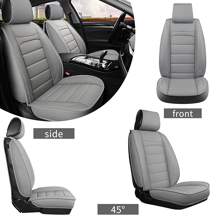 Car Seat Covers 2 PCS Front Seats, Waterproof Napa Leather Automotive Seat Protector for Cars SUV Truck Sedan, Universal Anti-Slip Car Seat Cushion Interior Accessories, Gray