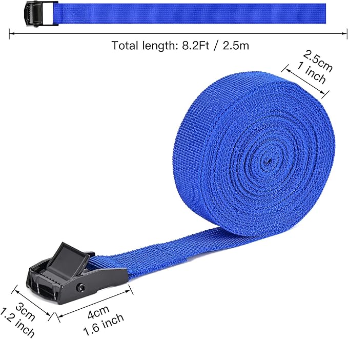 Tie Down Straps 4 Pcs Cam Buckle Strap 8.2' x 1" Adjustable Lashing Cinch Ratchet Tie-Down Straps for Cargo, Trucks, Luggage, Trailer, Motorcycle (Blue)