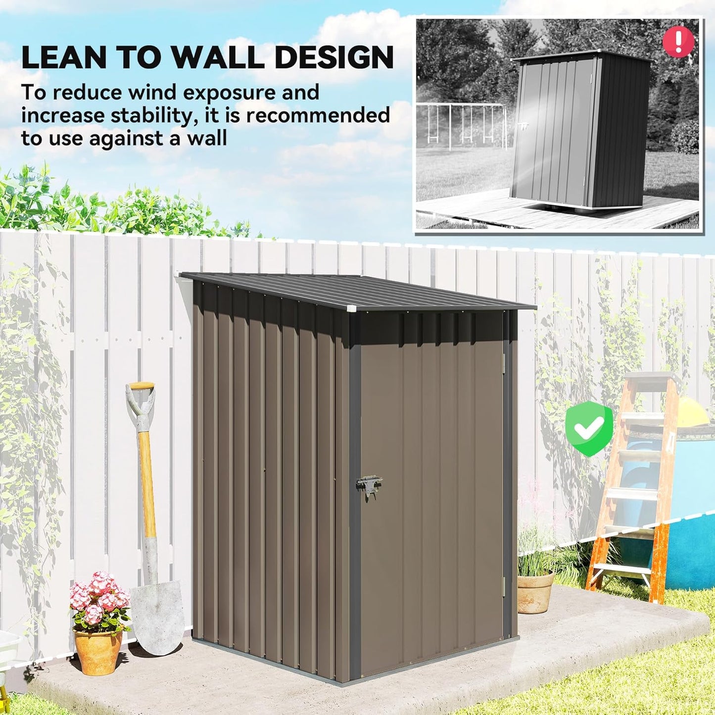 Outsunny 3.3' x 3.4' Outdoor Storage Shed, Metal Garden Tool House with Sloping Roof and Lockable Door for Backyard, Bike, Patio, Garage, Lawn, Brown