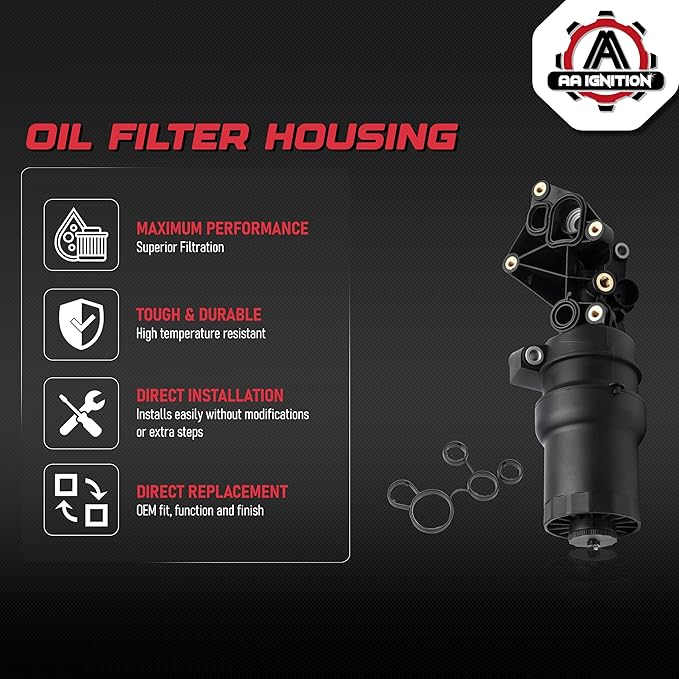 Engine Oil Filter Housing Assembly by AA Ignition- Replaces 07K115397A, 07K115397B, 07K115397D - Compatible with Audi and Volkswagen 2.5L - 2005-2014 Jetta, Golf Beetle, Passat, Rabbit, TT Quattro