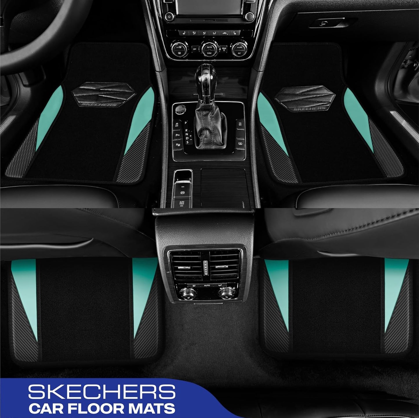 Skechers Car Floor Mats,Waterproof Universal Fit Car Mats,Faux Leather Car Floor Mats,Carbon Floor Mats for Cars with Anti-Slip Skechers Heel Pad Fit for SUV,Vans,Sedans,Trucks,Green