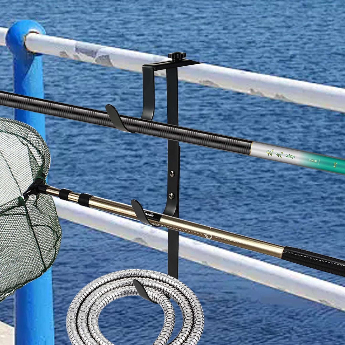 2Pcs Black Pool Pole Hangers, Adjustable Heavy Duty Swimming Pool Fence Hooks for Pool Equipment, Skimmers, Leaf Rakes, Nets, Brushes, Vacuum Hose, Garden Tool Organizer