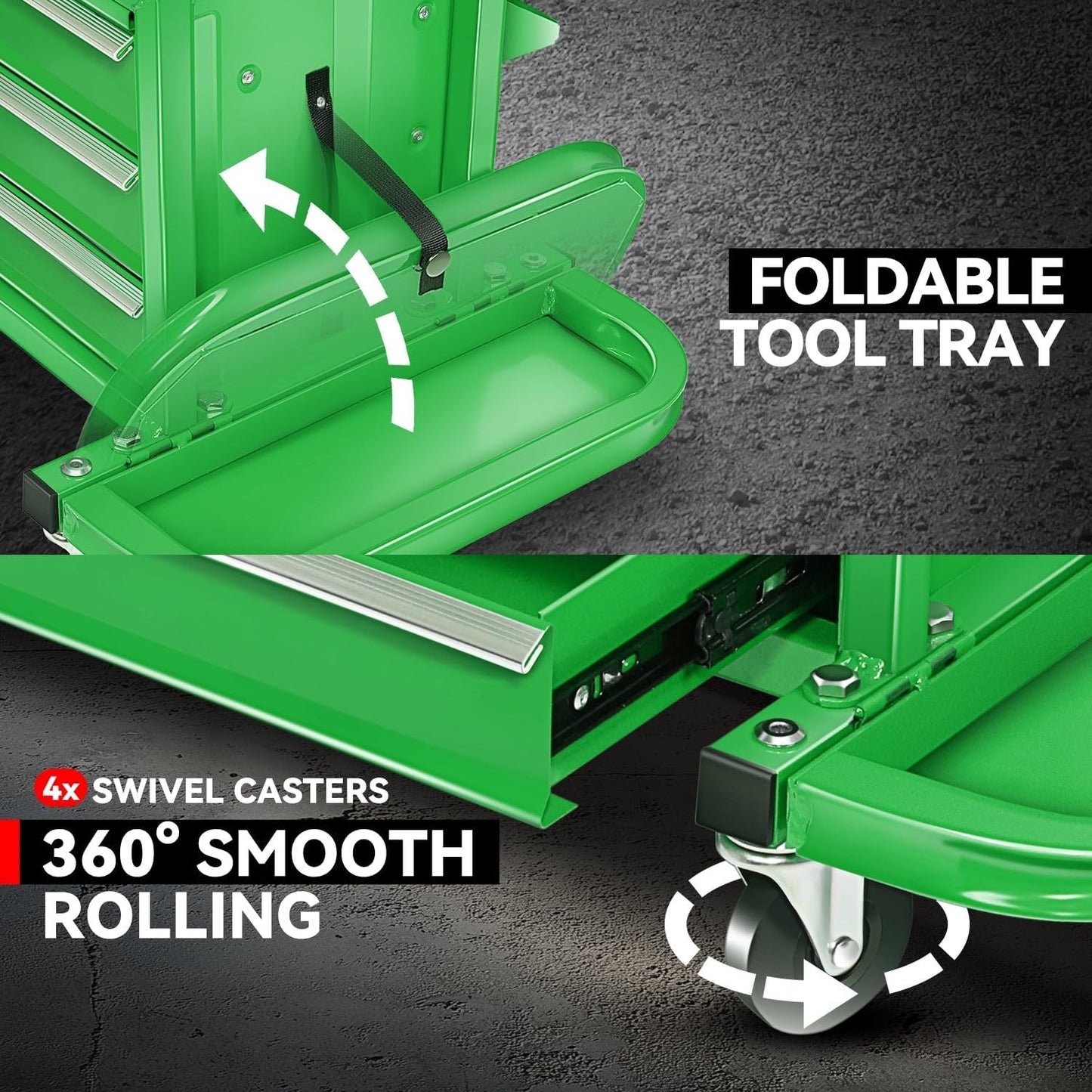 Auto Dynasty 3-Drawer Mechanic Rolling Seat, 350 LBS Capacity Roller Garage Shop Seat with Storage Tool Tray for Workshop, Repair Shop, Warehouse, Green