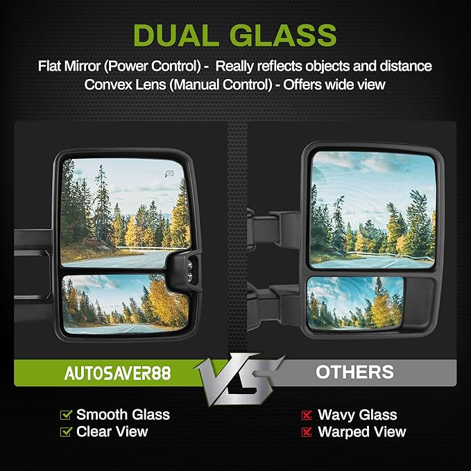 AUTOSAVER88 Towing Mirrors Compatible with 2003-2006 Silverado 1500 2500 3500 Tahoe Suburban Avalanche GMC Sierra Yukon Cadillac Escalade Power Heated LED Turn Signal Manual Telescoping Folding Chrome