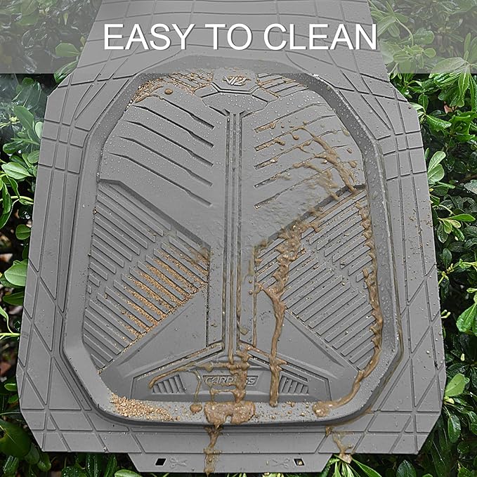 CAR PASS Heavy Duty Rubber Car Mats, Deepdish All Weather Floor Mats for Car Full Set, Universal Automotive Mats Trim to Fit for Sedans SUVs Trucks, Waterproof Anti-Slip Deep Tray 3 Pieces Light Gray