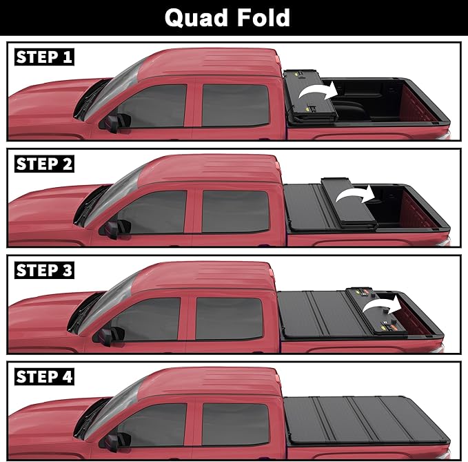 Hard Quad Aluminum Truck Bed Tonneau Cover Compatible for 2019-2024 2025 Chevy Silverado/GMC Sierra 1500 Fleetside New Body Style 4-Fold 5.8FT 69.3Inch