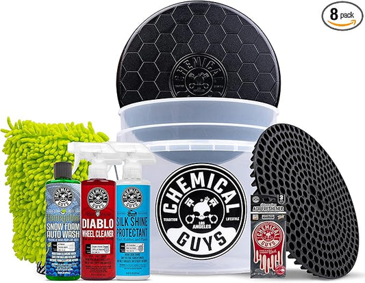 Chemical Guys 8-Piece Arsenal Builder Car Wash Kit - Includes Bucket, Dirt Trap, Lid, Wash Mitt, Air Fresheners & (3) 16 oz Car Care Chemicals, Complete Cleaning Kit for Cars, Trucks, SUVs & More