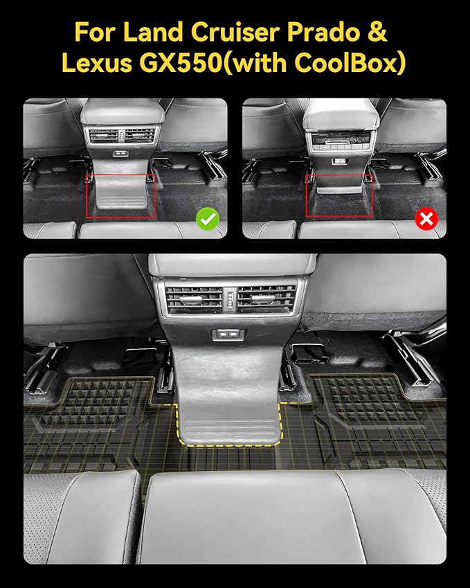 3W Floor Mats & Cargo Liner for 2024 2025 2026 Toyota Land Cruiser Prado & Lexus GX550 5 Seat (with CoolBox), TPE Custom Fit Floor Liner & Trunk Mats 1st &2nd Rows Car Mats & Cargo Mat