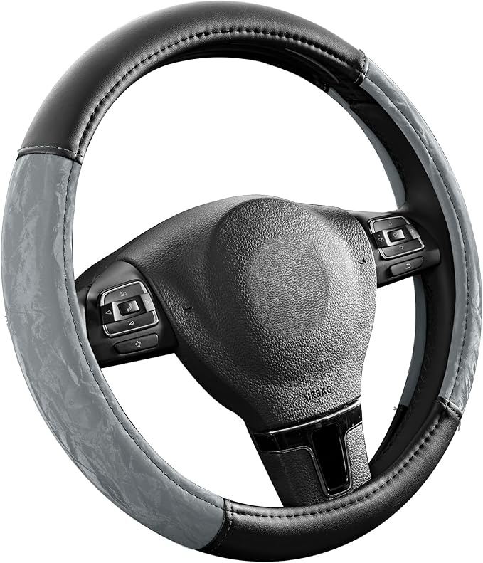 PIC AUTO Steering Wheel Cover, Silk Grain Leather Car Steering Wheel Protector, Comfortable Grip, Universal 14.5-15.5 Inch Anti-Slip Steering Wheels Accessories for Men & Women (Gray)
