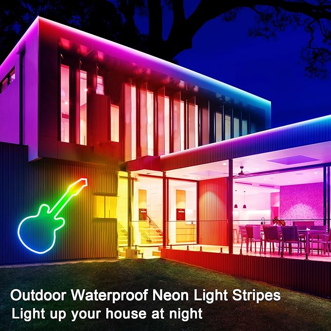 16.4ft Led Neon Rope Lights Remote/APP Control IP65 Waterproof Flexible 24VRGB LED Neon Light Music Sync LedSNeon Strips Light Led neon Lights for Bedroom Room Outdoors Décor