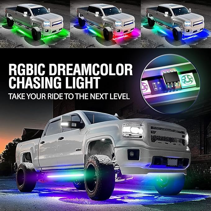 OPT7 Aura DreamColor Underglow Chasing Lights for Truck w/APP & Remote Control, Waterproof Rigid Aluminum LED Light Bar, Exterior Neon Accent Underbody RGBIC Lighting Kit, Multicolor Music Mode, 12V