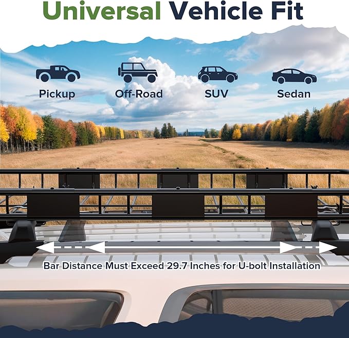 ARKSEN 64 x 39 x 4 Inch Upgrade Universal Roof Rack with Waterproof Bag, Cargo Net, 2 Ratchet Straps - 150Lbs Capacity Heavy Duty Rooftop Cargo Carrier with Extension for Car, SUV & Pickup