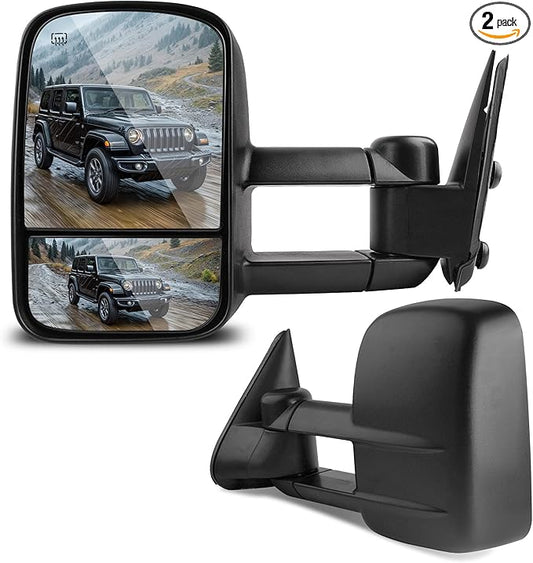 DWVO Towing Mirrors Compatible with 1999 2000 2001 2002 Chevy Silverado GMC Sierra 1500 2500 3500, 2000 Chevy Tahoe GMC Yukon Heated Folding Manual Power Telescoping Tow Mirrors Pair Set