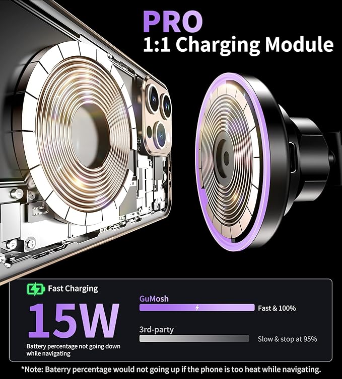 for MagSafe Car Mount Charger Dash Vent Windshield Wireless Car Charger with LED Light, Magnetic Phone Holder for Car for iPhone 17 16 15 14 13 12 Series, Fit MagSafe Accessories (Purple)