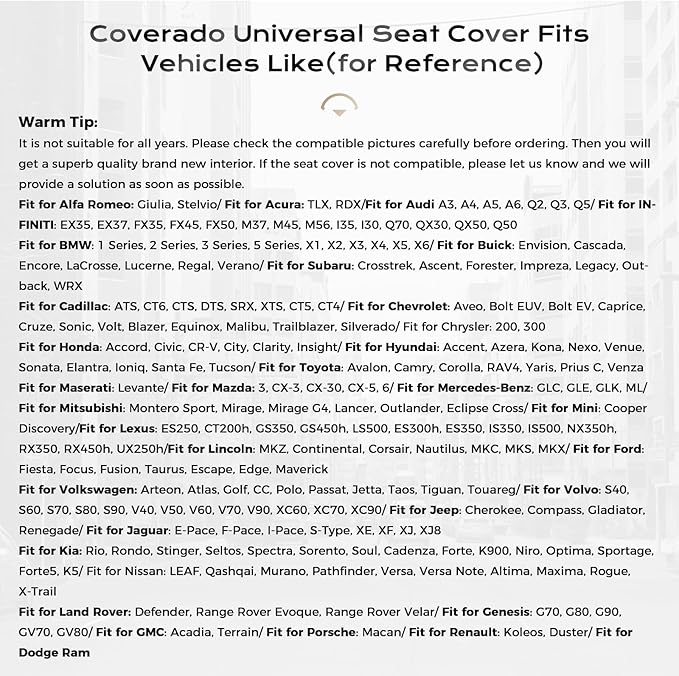 Coverado Car Seat Covers Full Set, Seat Covers for Cars, Front Seat Covers and Back Seat Cover Waterproof Leather Automotive Seat Cover, Universal Car Interior Protectors Cushion for Most Cars