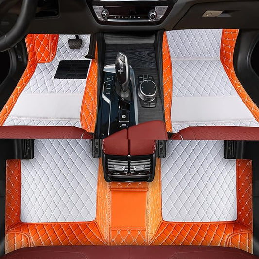 Custom car Floor mats Suitable for 99% car Truck SUV,car mats All Weather Personalized,Full Coverage Luxury Car Mats, Anti-Slip Leather Floor mats. (Orange and White)