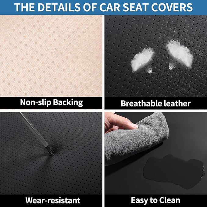 Leather Car Seat Covers Waterproof Front Seat Covers Breathable Seat Protectors Universal Fit for Most Automotive Cars SUV Van Trucks (Black,Front Pair)